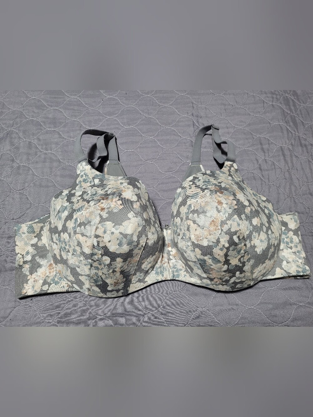 42D Cacique Lane Bryant Lightly Lined Balconette Bra Gray Floral Underwire